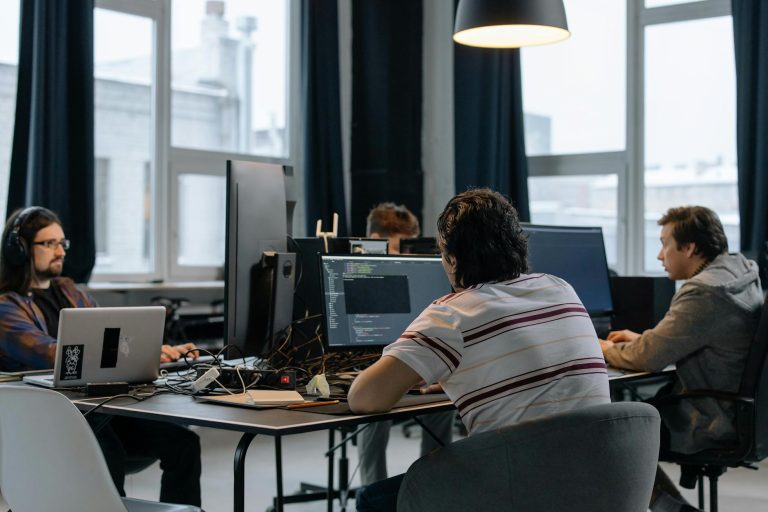 Employees collaborating with AI-powered productivity software
