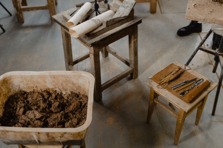Clay and hand tools in an artisan workshop