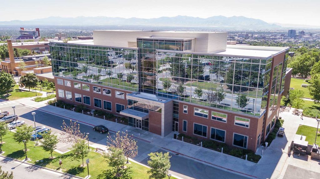 University of Utah engineering building with glass frontage